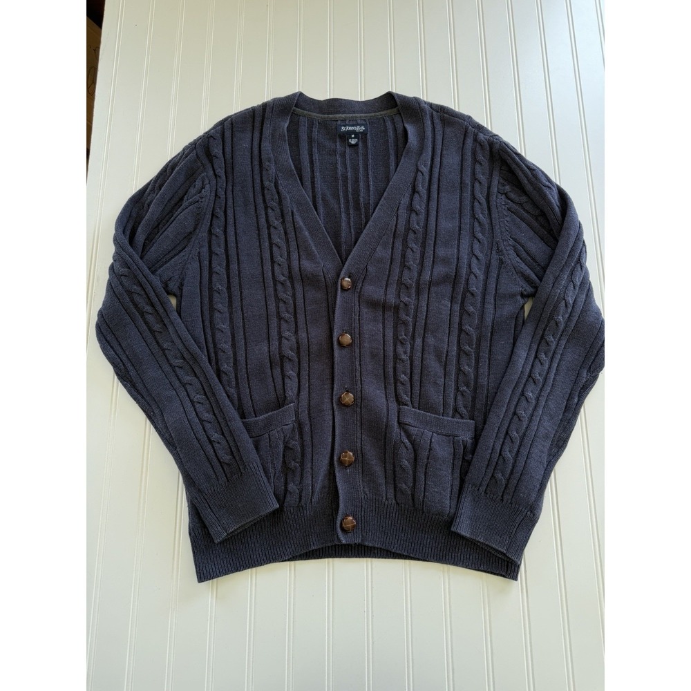 St. John's Bay Men's Navy Blue Cable Knit Cardigan Sweater M Grandpa